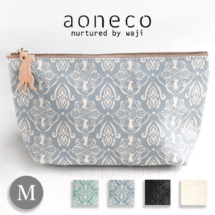 aoneco (Aoneko) Damask pattern pouch, M size [an035] Leather goods manufacturer Waji's rescue cat project, accessory case, travel, makeup pouch, large, cute, cat 