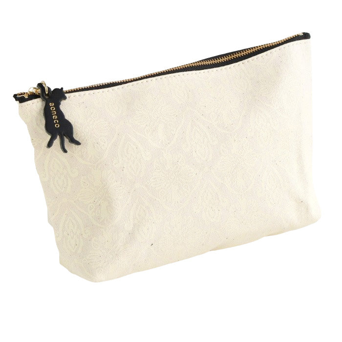 aoneco (Aoneko) Damask pattern pouch, M size [an035] Leather goods manufacturer Waji's rescue cat project, accessory case, travel, makeup pouch, large, cute, cat 