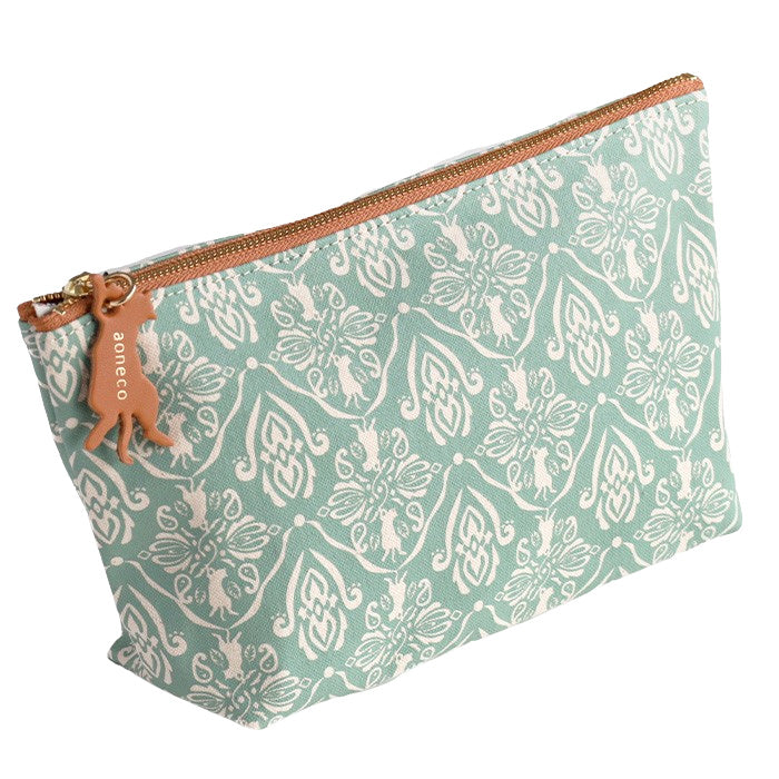 aoneco (Aoneko) Damask pattern pouch, M size [an035] Leather goods manufacturer Waji's rescue cat project, accessory case, travel, makeup pouch, large, cute, cat 