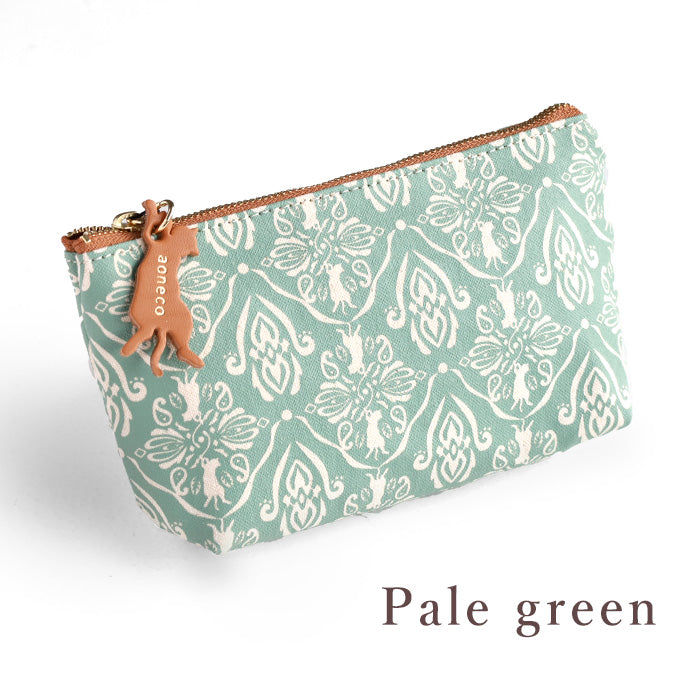 aoneco (Aoneko) Damask pattern pouch S size [an036] Leather goods manufacturer Waji's rescue cat project Small item holder Pen case Cosmetic pouch Small Cute Cat 