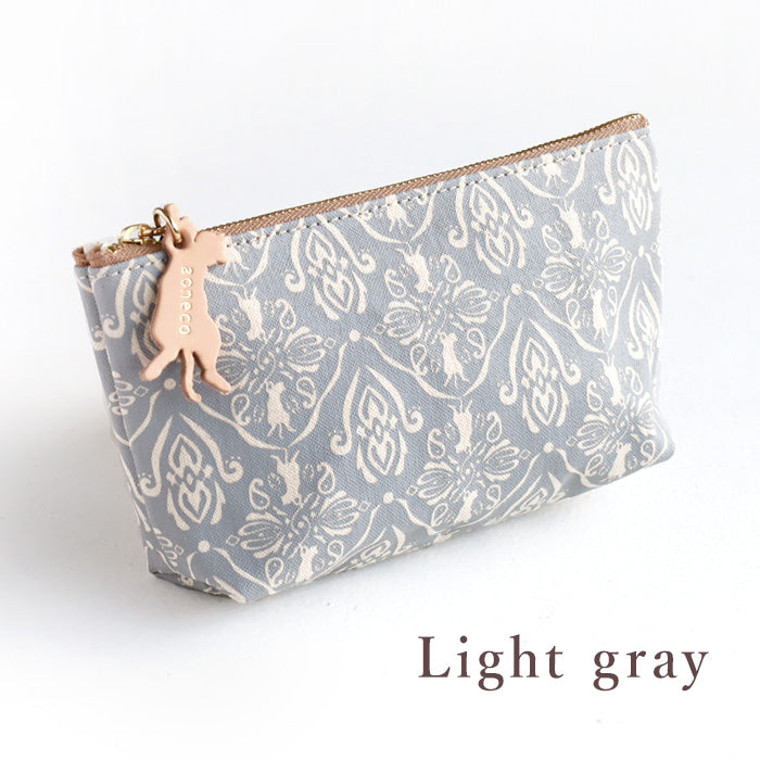 aoneco (Aoneko) Damask pattern pouch S size [an036] Leather goods manufacturer Waji's rescue cat project Small item holder Pen case Cosmetic pouch Small Cute Cat 