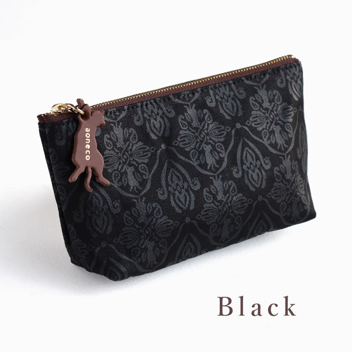 aoneco (Aoneko) Damask pattern pouch S size [an036] Leather goods manufacturer Waji's rescue cat project Small item holder Pen case Cosmetic pouch Small Cute Cat 