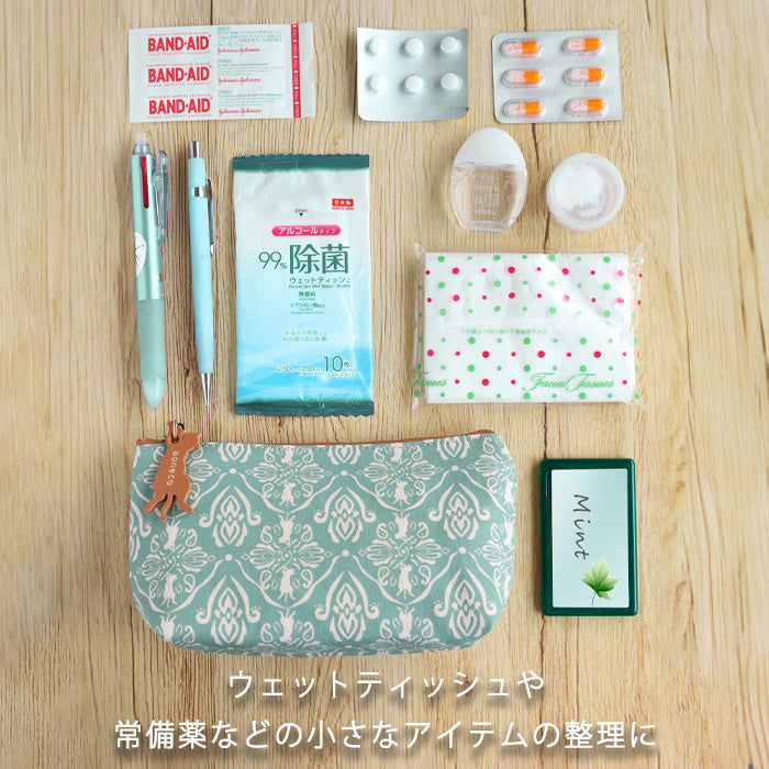 aoneco (Aoneko) Damask pattern pouch S size [an036] Leather goods manufacturer Waji's rescue cat project Small item holder Pen case Cosmetic pouch Small Cute Cat 