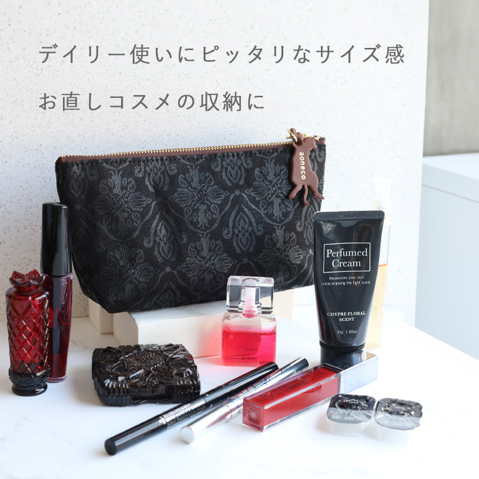 aoneco (Aoneko) Damask pattern pouch S size [an036] Leather goods manufacturer Waji's rescue cat project Small item holder Pen case Cosmetic pouch Small Cute Cat 