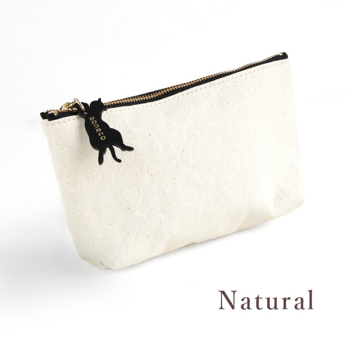 aoneco (Aoneko) Damask pattern pouch S size [an036] Leather goods manufacturer Waji's rescue cat project Small item holder Pen case Cosmetic pouch Small Cute Cat 