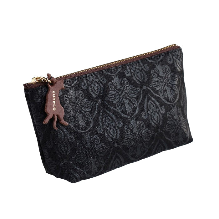 aoneco (Aoneko) Damask pattern pouch S size [an036] Leather goods manufacturer Waji's rescue cat project Small item holder Pen case Cosmetic pouch Small Cute Cat 