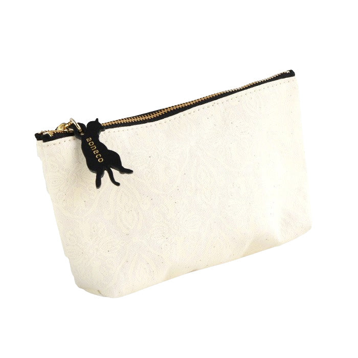 aoneco (Aoneko) Damask pattern pouch S size [an036] Leather goods manufacturer Waji's rescue cat project Small item holder Pen case Cosmetic pouch Small Cute Cat 