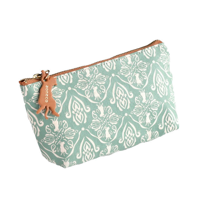 aoneco (Aoneko) Damask pattern pouch S size [an036] Leather goods manufacturer Waji's rescue cat project Small item holder Pen case Cosmetic pouch Small Cute Cat 