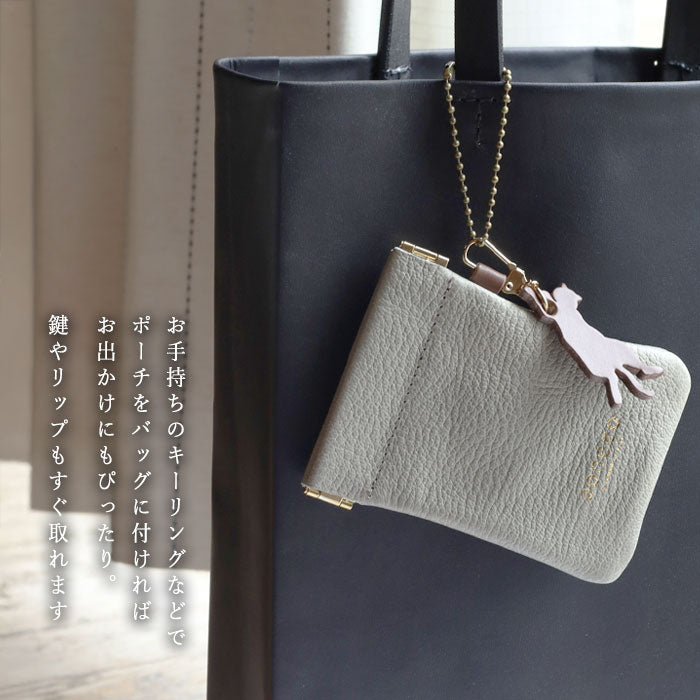 aoneco Genuine Leather Spring-Lip Pouch [an045] Supports Rescue Cats Donates Leather Accessories Brand, Women's & Men's Leather Accessory Case 