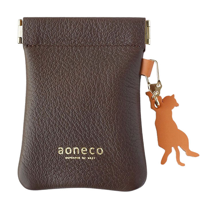 aoneco Genuine Leather Spring-Lip Pouch [an045] Supports Rescue Cats Donates Leather Accessories Brand, Women's & Men's Leather Accessory Case 