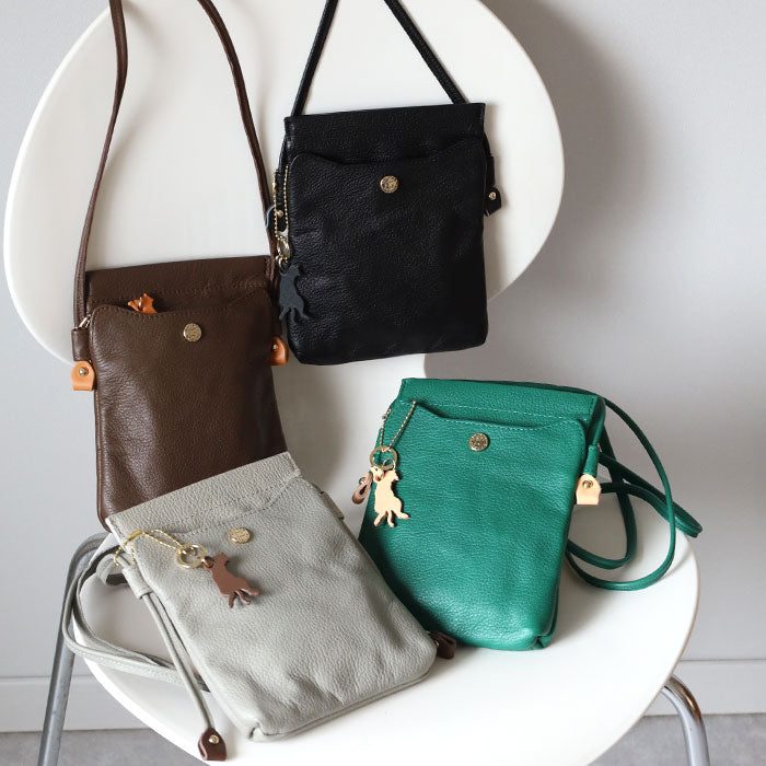 aoneco (Aoneko) genuine leather sacoche for women and men [an046] cat protection project by waji, a leather goods maker cat shoulder pouch 