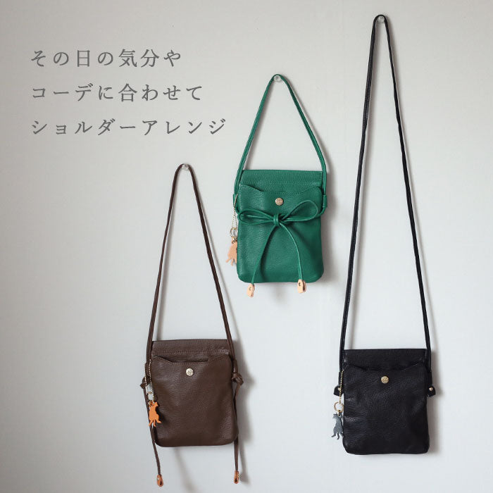 aoneco (Aoneko) genuine leather sacoche for women and men [an046] cat protection project by waji, a leather goods maker cat shoulder pouch 