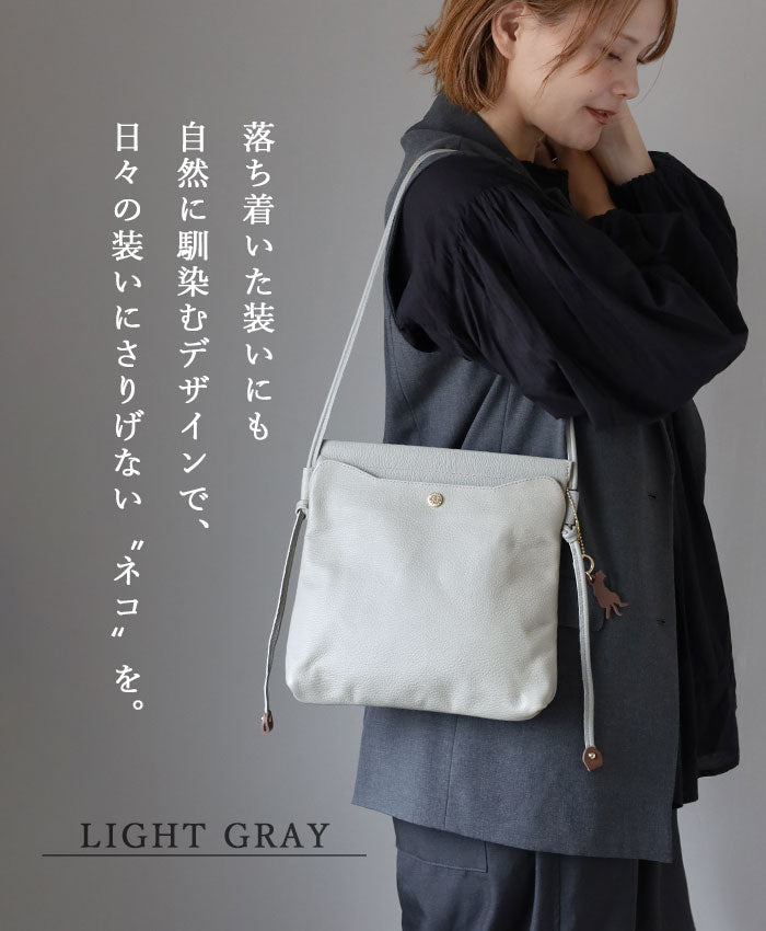 aoneco(アオネコ) 口バネ 本革 ショルダーバッグ レディース メンズ [an047] 革製品を手がけるwajiさんの保護猫プロジェクト ネコ 猫 肩掛け ポシェット