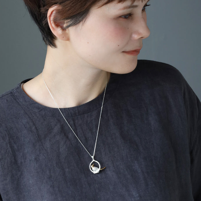 naturama Shima Enaga (Long-tailed Tit) on a Branch Pendant Silver 925 [AP77] AramaRoots Shigehide Kato (copy)