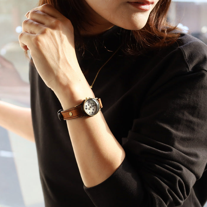 ARKRAFT（アークラフト）手作り腕時計“Pivo small” ホワイトシェル文字盤 プレミアムストラップ [AR-C-013-WH]