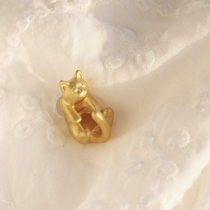 naturama Cat Earrings “Latu” Brass Matte Gold One Ear [AY13-G]