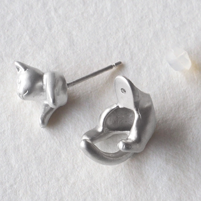 naturama Cat Earrings “Latu” Brass Matte Silver One Ear [AY13-S]