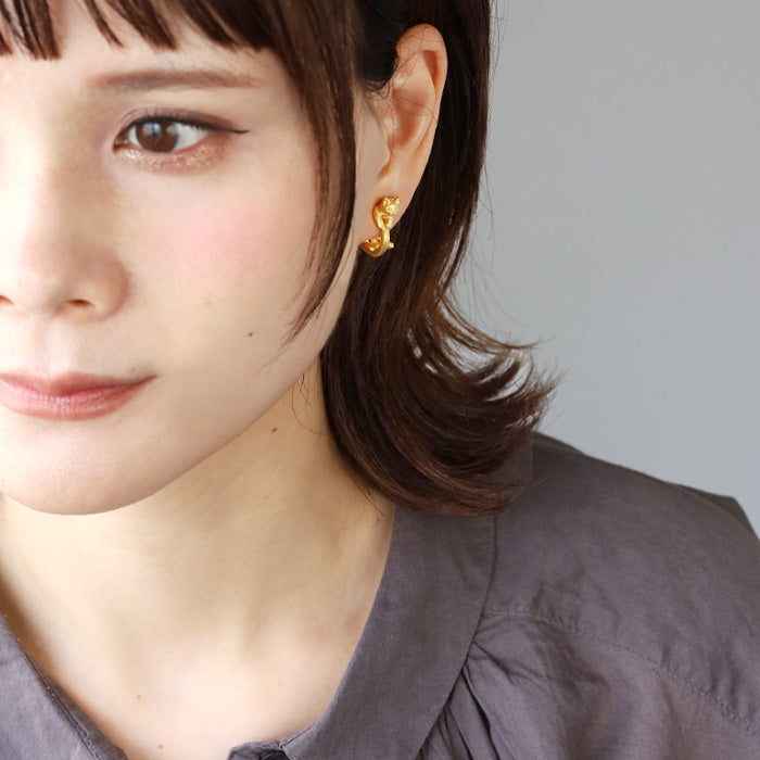 naturama Cat Earrings “Latu” Brass Matte Gold One Ear [AY15-G]