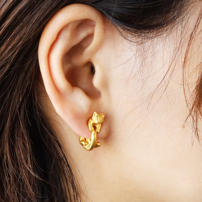 naturama Cat Earrings “Latu” Brass Matte Gold One Ear [AY15-G]