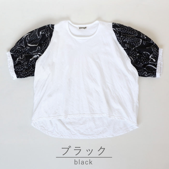 【2色】ガーゼ服工房 garage（ガラージ）ダブルガーゼ ジンベイザメ パフブラウス レディース [BL-44]  中西達也・中西陽子 ガーゼ服 ハンドメイド ブランド