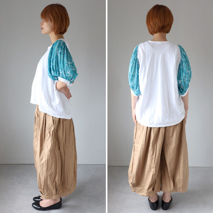 [2 colors] Gauze clothing workshop garage Double gauze Whale shark puff blouse for women [BL-44] Tatsuya Nakanishi and Yoko Nakanishi Gauze clothing Handmade Brand