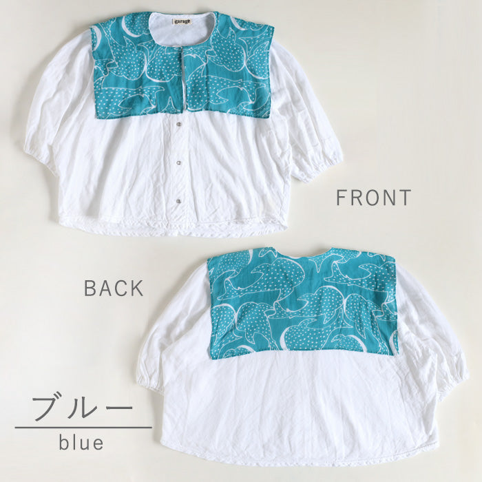 [2 colors] Gauze clothing workshop garage Double gauze Whale shark sailor blouse for women [BL-45] Tatsuya Nakanishi and Yoko Nakanishi Gauze clothing Handmade Brand