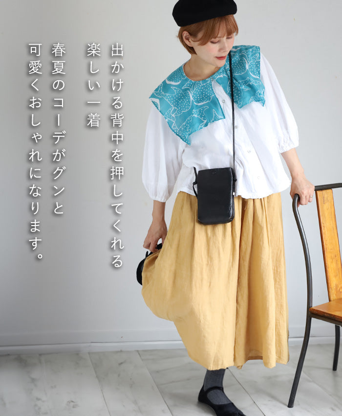 [2 colors] Gauze clothing workshop garage Double gauze Whale shark sailor blouse for women [BL-45] Tatsuya Nakanishi and Yoko Nakanishi Gauze clothing Handmade Brand