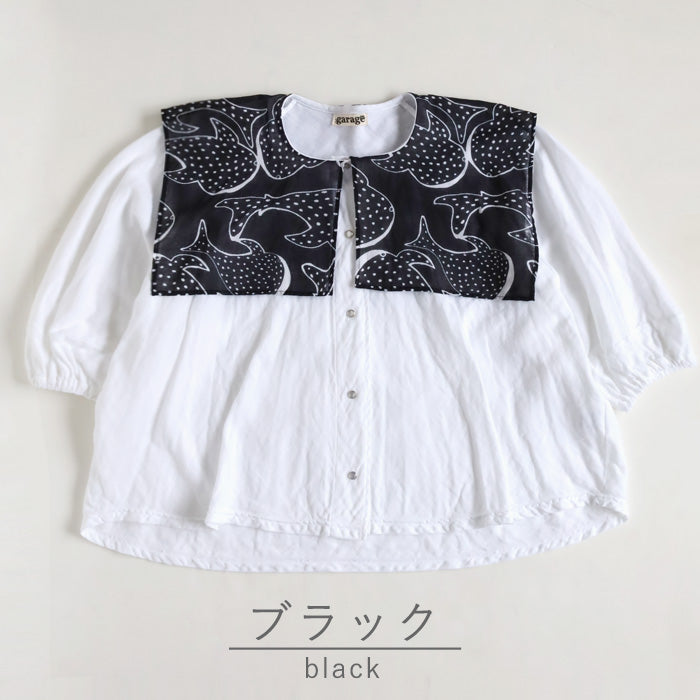 [2 colors] Gauze clothing workshop garage Double gauze Whale shark sailor blouse for women [BL-45] Tatsuya Nakanishi and Yoko Nakanishi Gauze clothing Handmade Brand