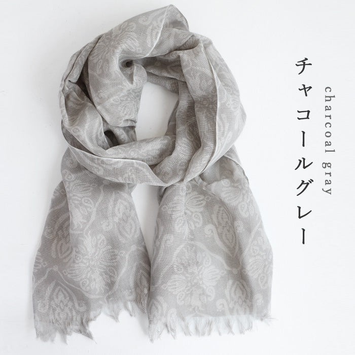 aoneco(アオネコ) シルク混 ダマスク柄 ストール [ca025] レディース 革製品を手がけるwajiさんの保護猫プロジェクト ネコ 猫 絹屋 きぬや スカーフ 薄手