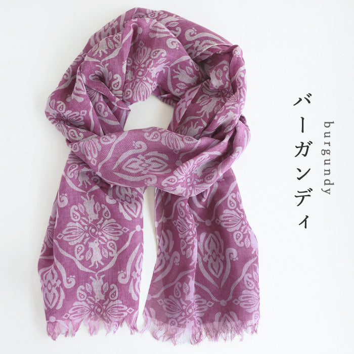 aoneco(アオネコ) シルク混 ダマスク柄 ストール [ca025] レディース 革製品を手がけるwajiさんの保護猫プロジェクト ネコ 猫 絹屋 きぬや スカーフ 薄手