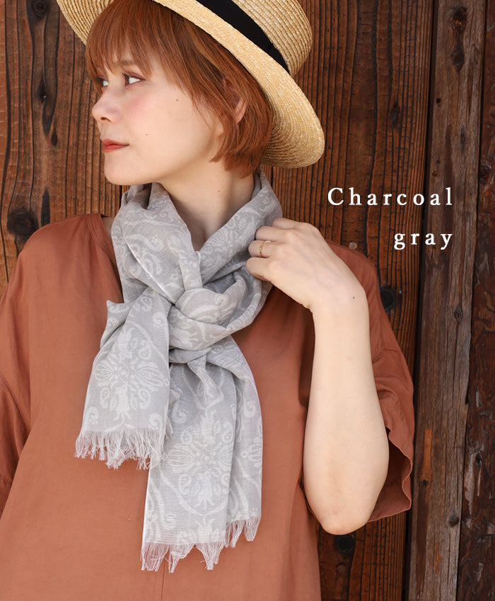 aoneco(アオネコ) シルク混 ダマスク柄 ストール [ca025] レディース 革製品を手がけるwajiさんの保護猫プロジェクト ネコ 猫 絹屋 きぬや スカーフ 薄手