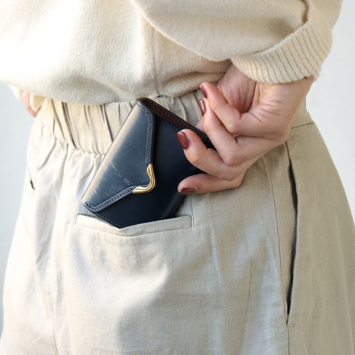 CRAMP UK Bridle Leather Compact Bifold Wallet (with Coin Purse) with Brass Hardware for Men and Women [CR-920] Taito Ward, Tokyo Leather Wallets and Accessories Brand 