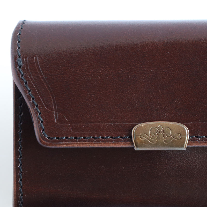 [2 colors] Dual Saddle Pull-Up Genuine Leather Compact Bi-fold Wallet with Coin Pocket, Brass Hardware [DCR-1040] Ikenohata Ginkawa-ten Leather Wallet Brand, Taito-ku, Tokyo