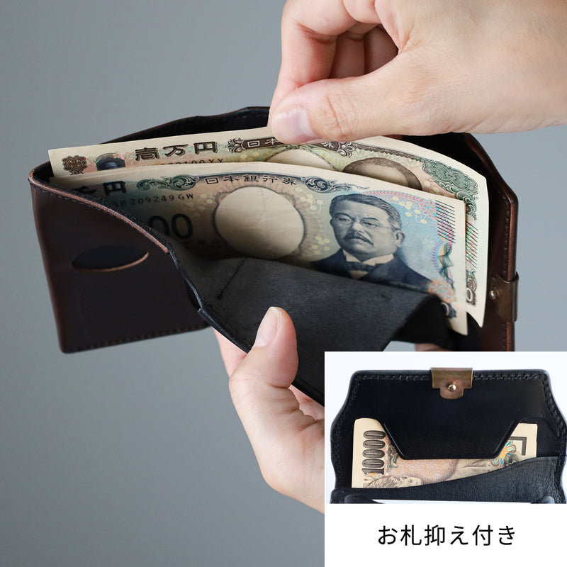 [2 colors] Dual Saddle Pull-Up Genuine Leather Compact Bi-fold Wallet with Coin Pocket, Brass Hardware [DCR-1040] Ikenohata Ginkawa-ten Leather Wallet Brand, Taito-ku, Tokyo