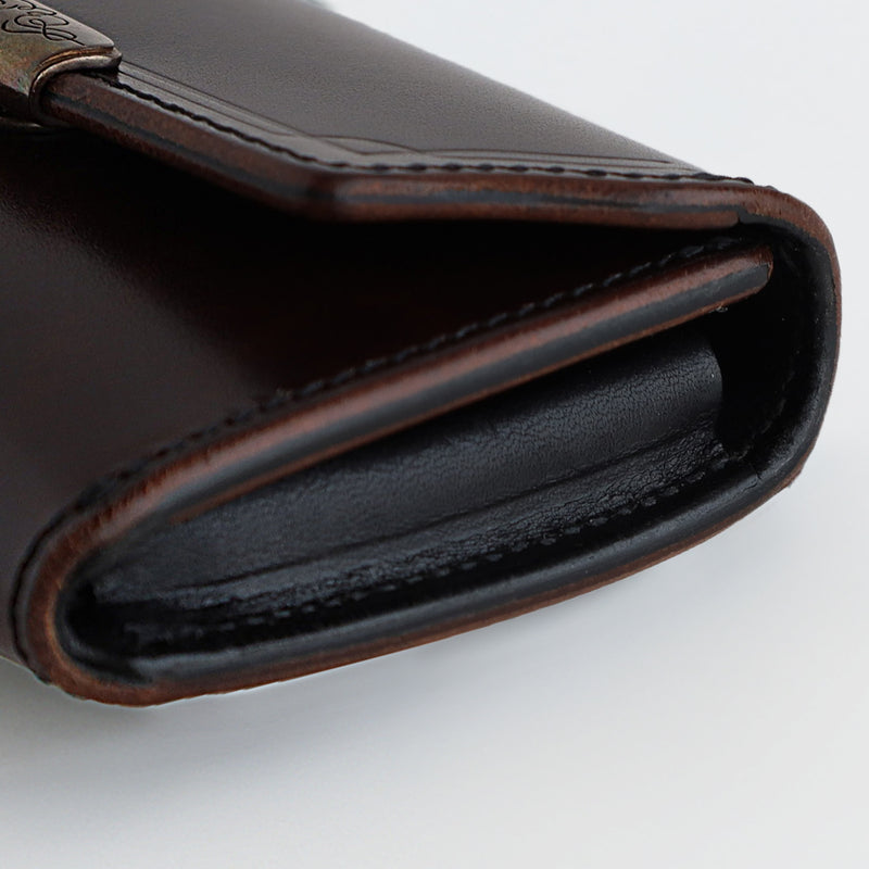 [2 colors] Dual Saddle Pull-Up Genuine Leather Compact Bi-fold Wallet with Coin Pocket, Brass Hardware [DCR-1040] Ikenohata Ginkawa-ten Leather Wallet Brand, Taito-ku, Tokyo