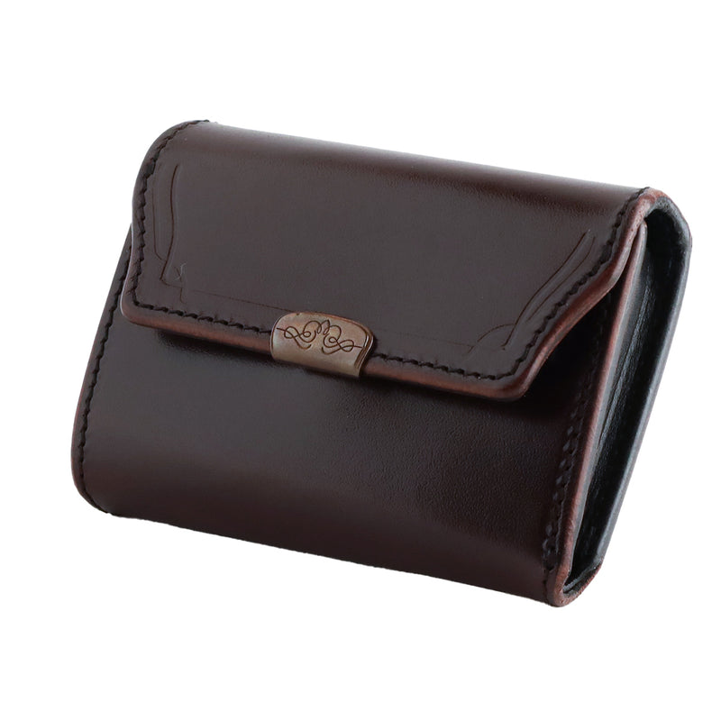 [2 colors] Dual Saddle Pull-Up Genuine Leather Compact Bi-fold Wallet with Coin Pocket, Brass Hardware [DCR-1040] Ikenohata Ginkawa-ten Leather Wallet Brand, Taito-ku, Tokyo
