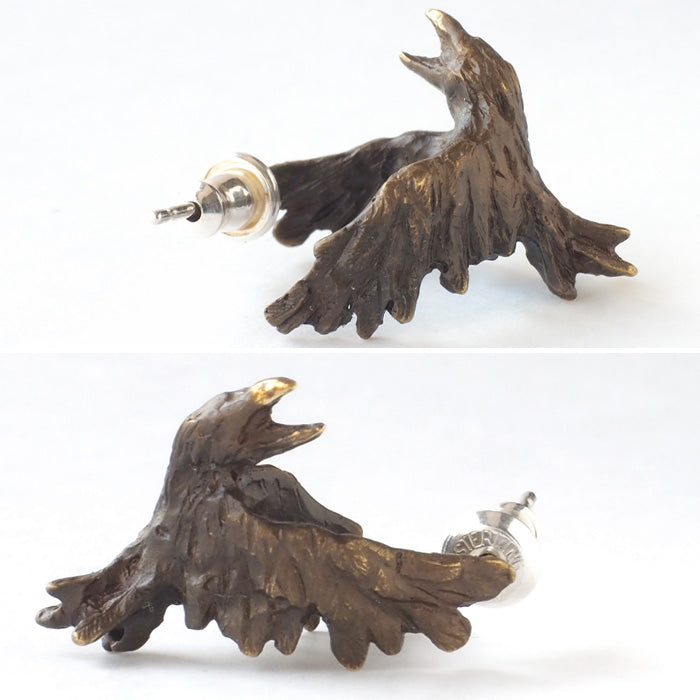 DECOvienya 手工飾品 烏鴉耳環 金色（黃銅） 煙燻飾面 單耳 [DE-079G]