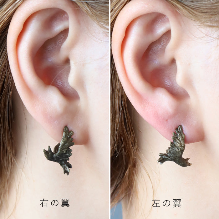 DECOvienya handmade accessories Crow Earrings Gold (Brass) Oxidized finish Single ear [DE-079G]