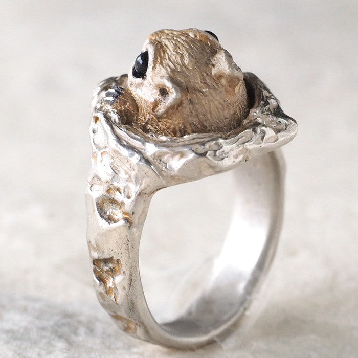 DECOvienya Handcrafted Accessory Nest Hole Momonga Ring Silver [DE-124] 