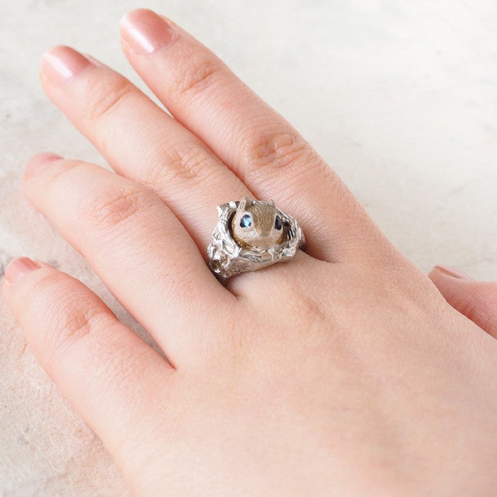 DECOvienya Handcrafted Accessory Nest Hole Momonga Ring Silver [DE-124] 