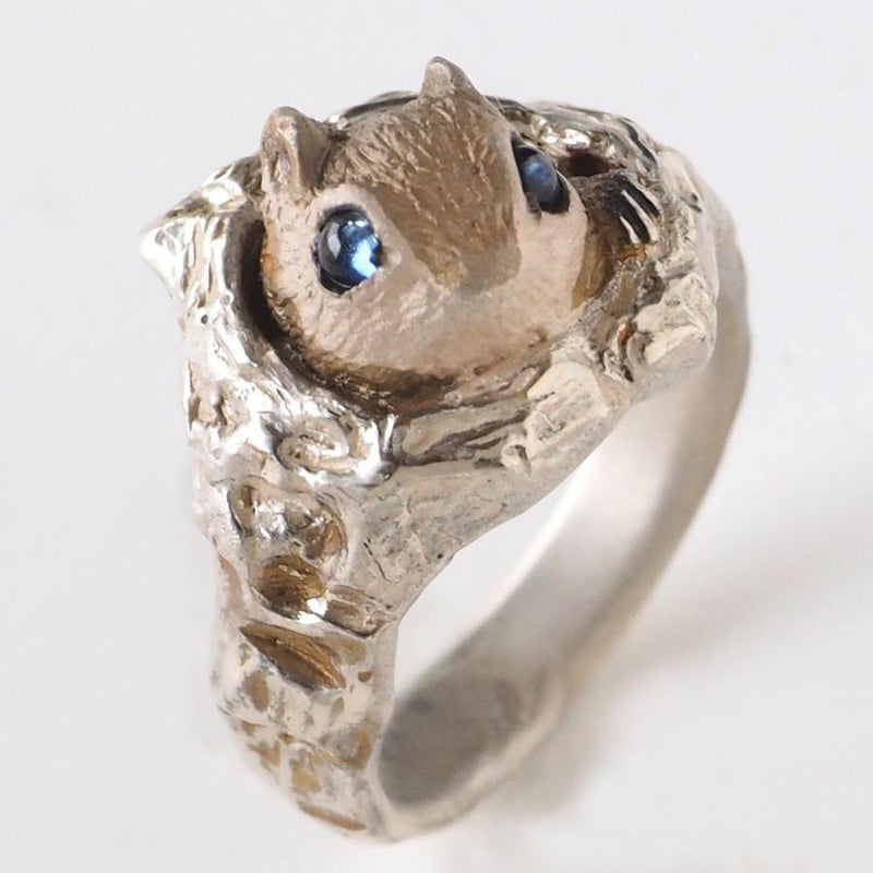 DECOvienya Handcrafted Accessory Nest Hole Momonga Ring Silver [DE-124] 
