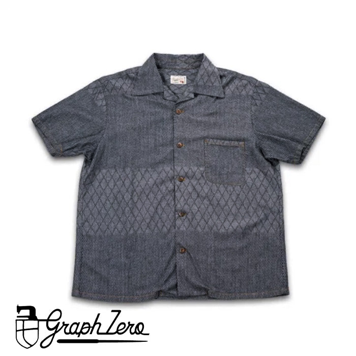 graphzero Aloha Shirt Short Sleeve Sashiko Kendo Uniform Pattern Indigo White [GZ-AROHA-0705KDWHT] Okayama Kurashiki Kojima Jeans Denim Brand