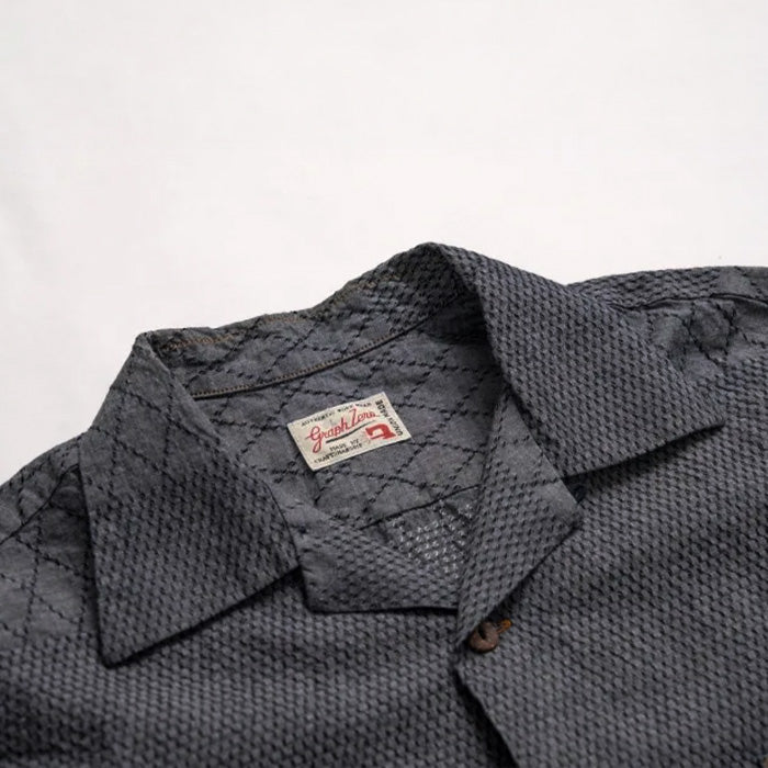 graphzero Aloha Shirt Short Sleeve Sashiko Kendo Uniform Pattern Indigo White [GZ-AROHA-0705KDWHT] Okayama Kurashiki Kojima Jeans Denim Brand