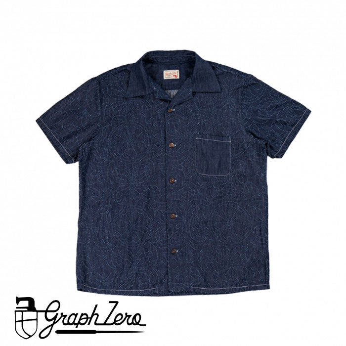 graphzero Aloha Shirt Short Sleeve Floral Pattern Waracut Embroidery 8oz Denim Indigo One Wash [GZ-AROHA-LF] Okayama Kurashiki Kojima Jeans Denim Brand