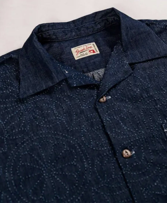 graphzero Aloha Shirt Short Sleeve Floral Pattern Waracut Embroidery 8oz Denim Indigo One Wash [GZ-AROHA-LF] Okayama Kurashiki Kojima Jeans Denim Brand