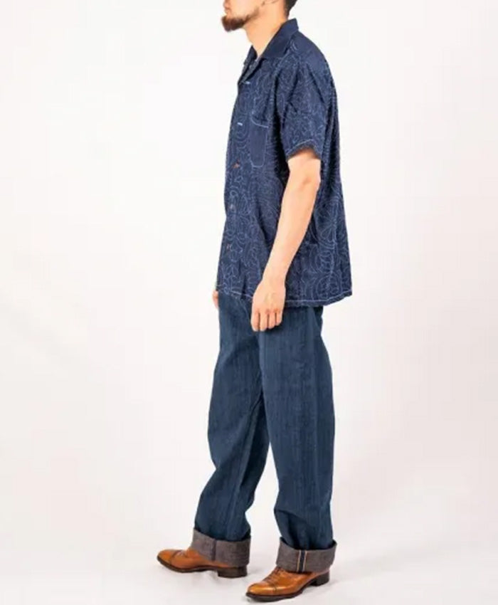 graphzero Aloha Shirt Short Sleeve Floral Pattern Waracut Embroidery 8oz Denim Indigo One Wash [GZ-AROHA-LF] Okayama Kurashiki Kojima Jeans Denim Brand