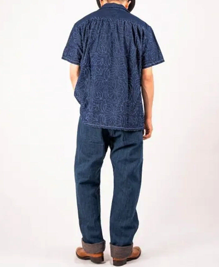 graphzero Aloha Shirt Short Sleeve Floral Pattern Waracut Embroidery 8oz Denim Indigo One Wash [GZ-AROHA-LF] Okayama Kurashiki Kojima Jeans Denim Brand