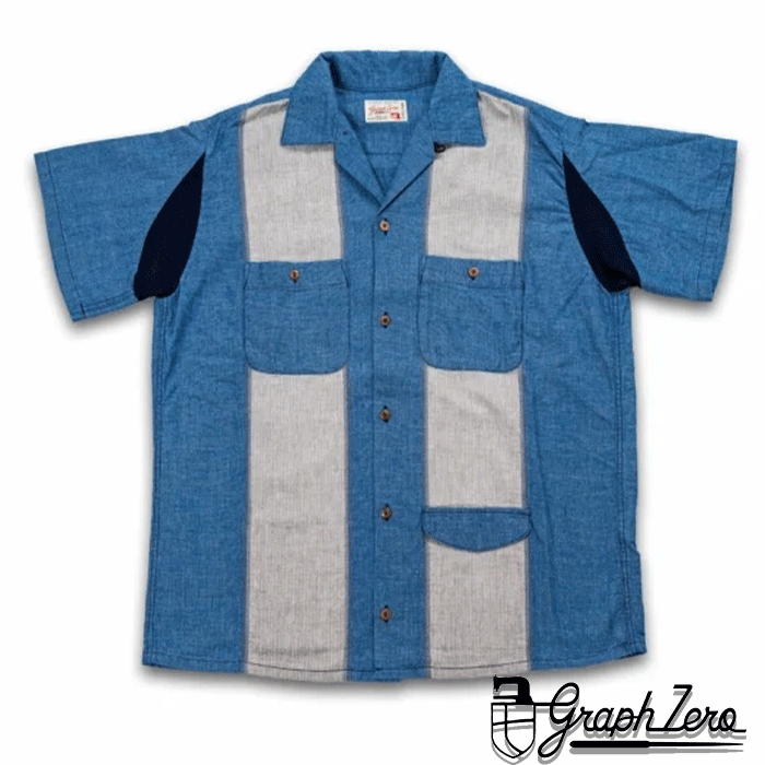 graphzero Bowling Shirt Indigo Short Sleeve Men's Women's Unisex [GZ-BWSS-0606-ID] Okayama Kurashiki Kojima Jeans Denim Brand