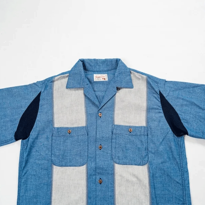 graphzero Bowling Shirt Indigo Short Sleeve Men's Women's Unisex [GZ-BWSS-0606-ID] Okayama Kurashiki Kojima Jeans Denim Brand