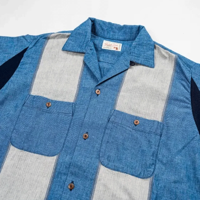 graphzero Bowling Shirt Indigo Short Sleeve Men's Women's Unisex [GZ-BWSS-0606-ID] Okayama Kurashiki Kojima Jeans Denim Brand
